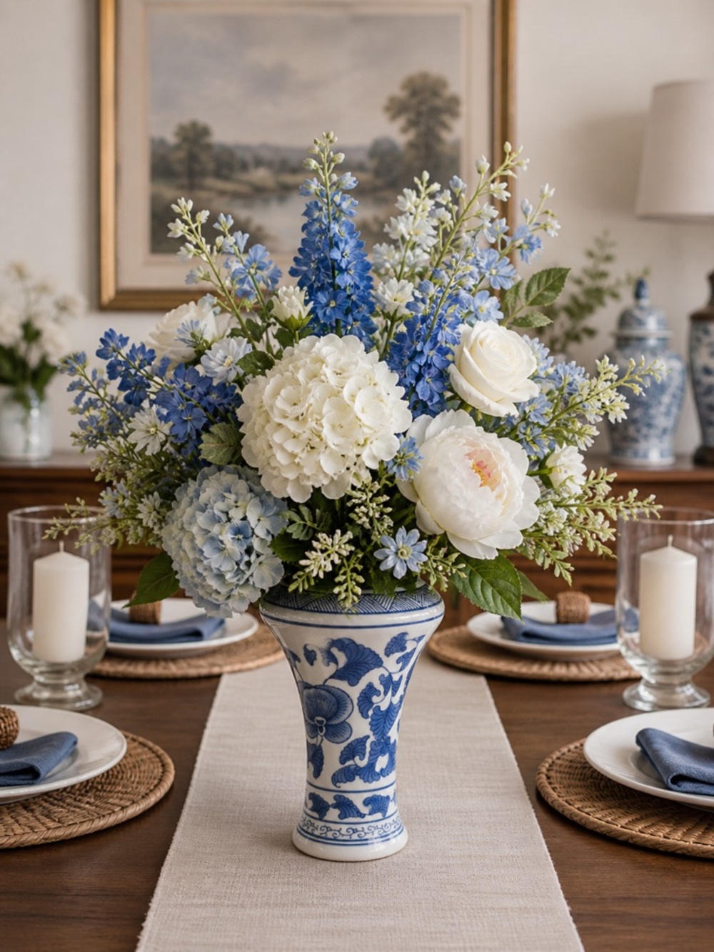 Blue and White Ceramic Chinoiserie Vase Insert